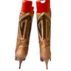 Vintage 80's LATINAS Brazil Brown Leather Boot Mid Calf Pointed Toe Womens 8